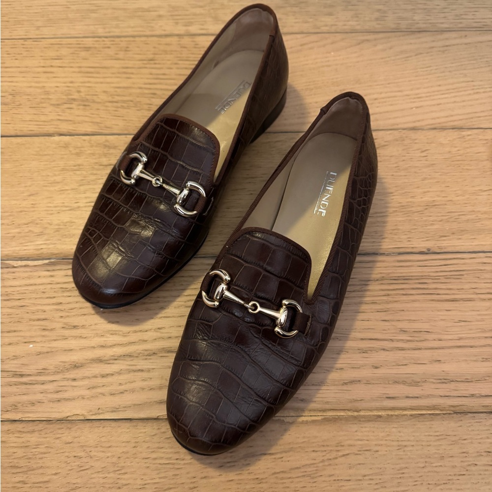 Brown Crocodile Loafers with Gold Horse Bit